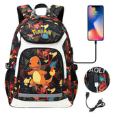 Pokemon Charmander USB Charging Backpack School NoteBook Laptop Travel Bags